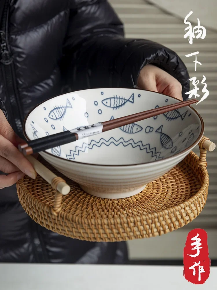 

Hefeng Four Seasons Small Fresh Tableware underglaze color 8 inch Lamian Noodles soup ceramic hat bowl household bowl