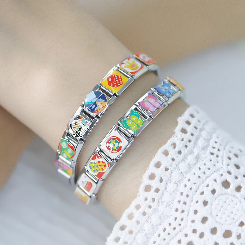 Hapiship Women Drop Shipping Butterfly Gambling Italian Charms Links Fit 9mm Stainless Steel Bracelet Wholesale Jewelry DJ1355
