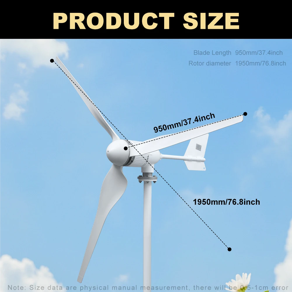 5000W 5KW Horizontal Axis Wind Turbine 24V 48V 96V Wind Generator CE Certified Free Energy Low Speed Start Off Grid for Home Use