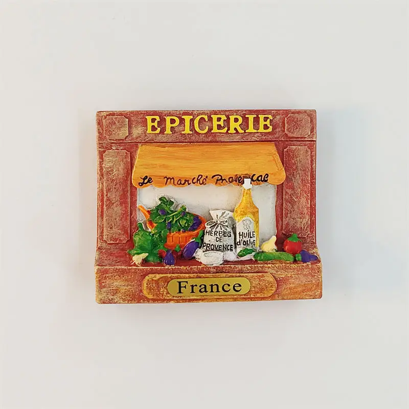 Epicerie-imán para nevera, pegatina para refrigerador, decoración del hogar, regalo de recuerdo de resina de Francia