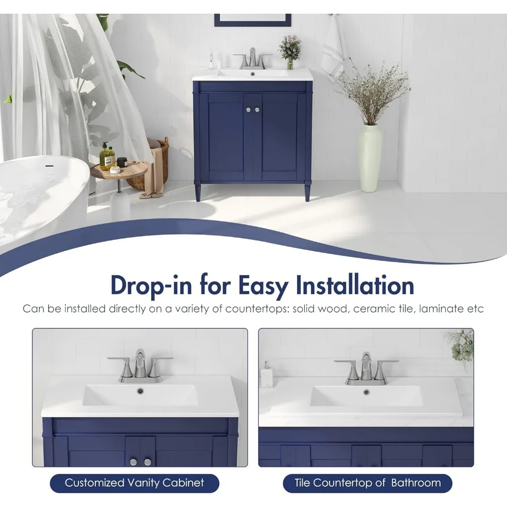 30 Inch Drop in Bathroom Sink 3 Holes 4 Inch Widespread Vanity Sink Top