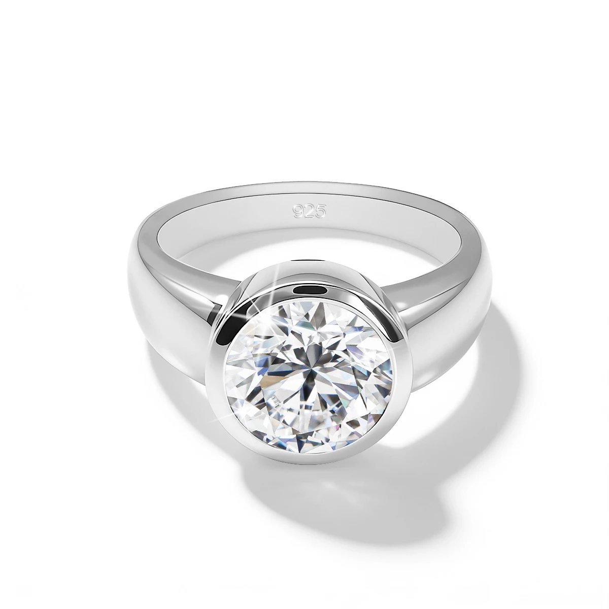 18K vergoldeter Ring mit 5 Karat runden Moissaniten im Fassungsschliff, 925 Sterling Silber, Hochzeits- und Verlobungsschmuck, Geschenk für Frauen und Männer – Detail 9