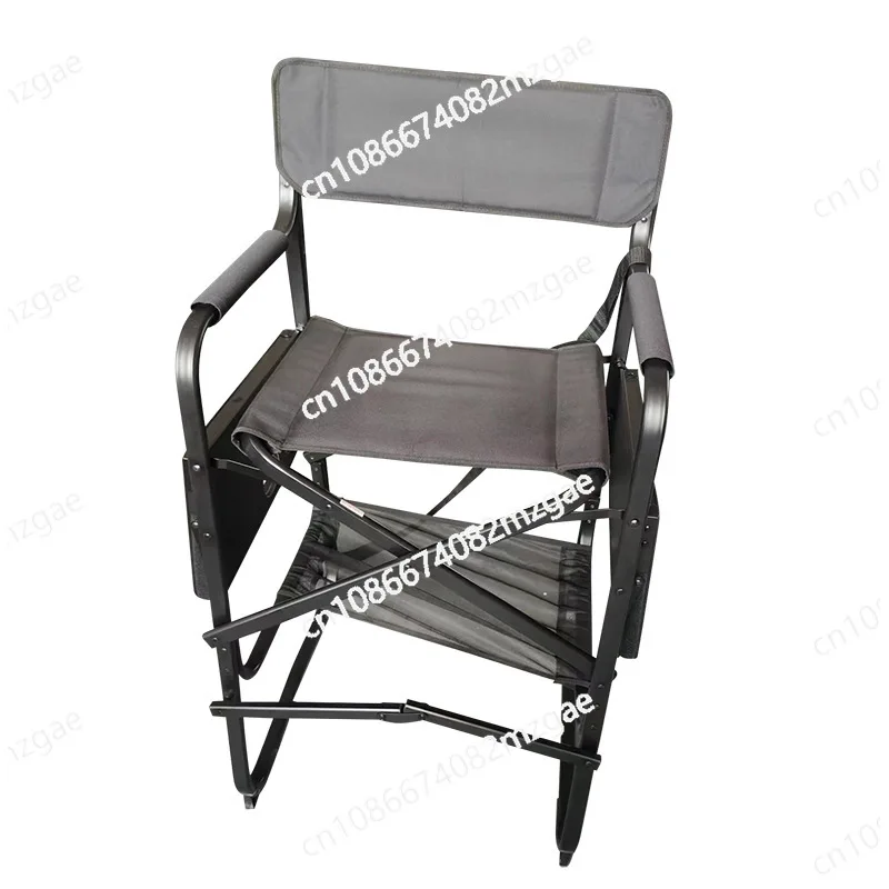 Outdoor Camping Portable Tall Director Chair Aluminum Frame Folding Professional Makeup Chair Black Color with With Side Table