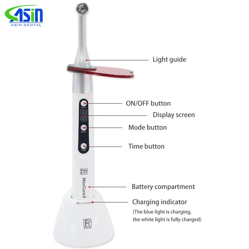 Den tal DEASIN High Intensity MaxCure 9 Orthodontic Instruments Blue LED One Second Curing Lamp Metal Head / Light Cure Light