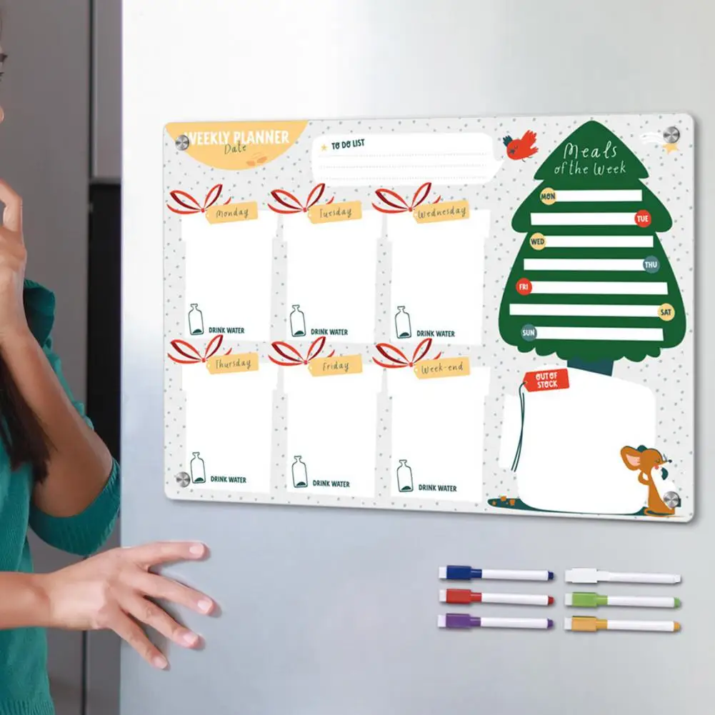 Pizarra magnética para nevera, planificador semanal magnético con bolígrafos A3, juego de pizarra magnética, planificador de borrado en seco reutilizable