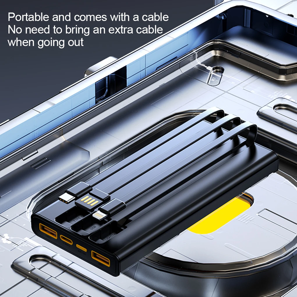 Transparent Mecha Wind Mobile Power Bank with a Large Capacity of 10000mAh Fast Charging built-in Cable Suitable for iphone