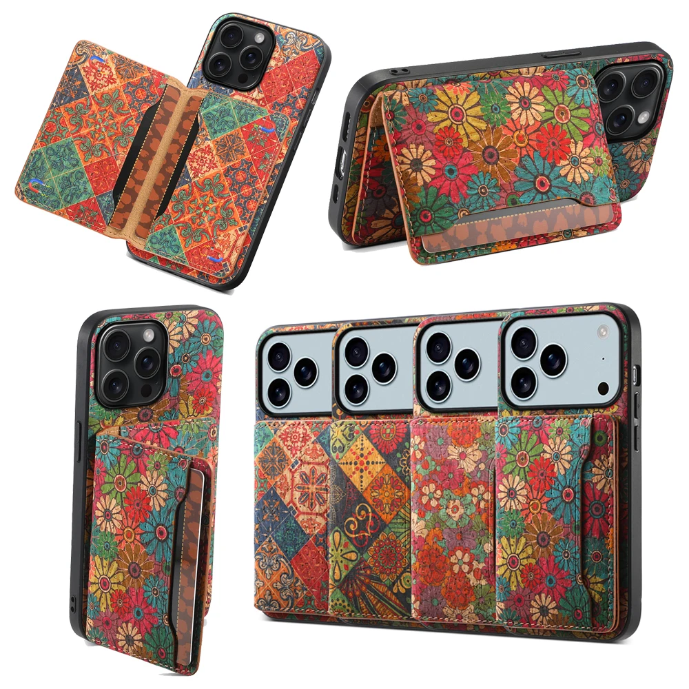 

Luxury Magnetic Card Holder Retro Floral Cover Flower Pattern Phone Case for iphone 17 PRO MAX 17 AIR 16 PRO 11 12 13 14 15 Plus
