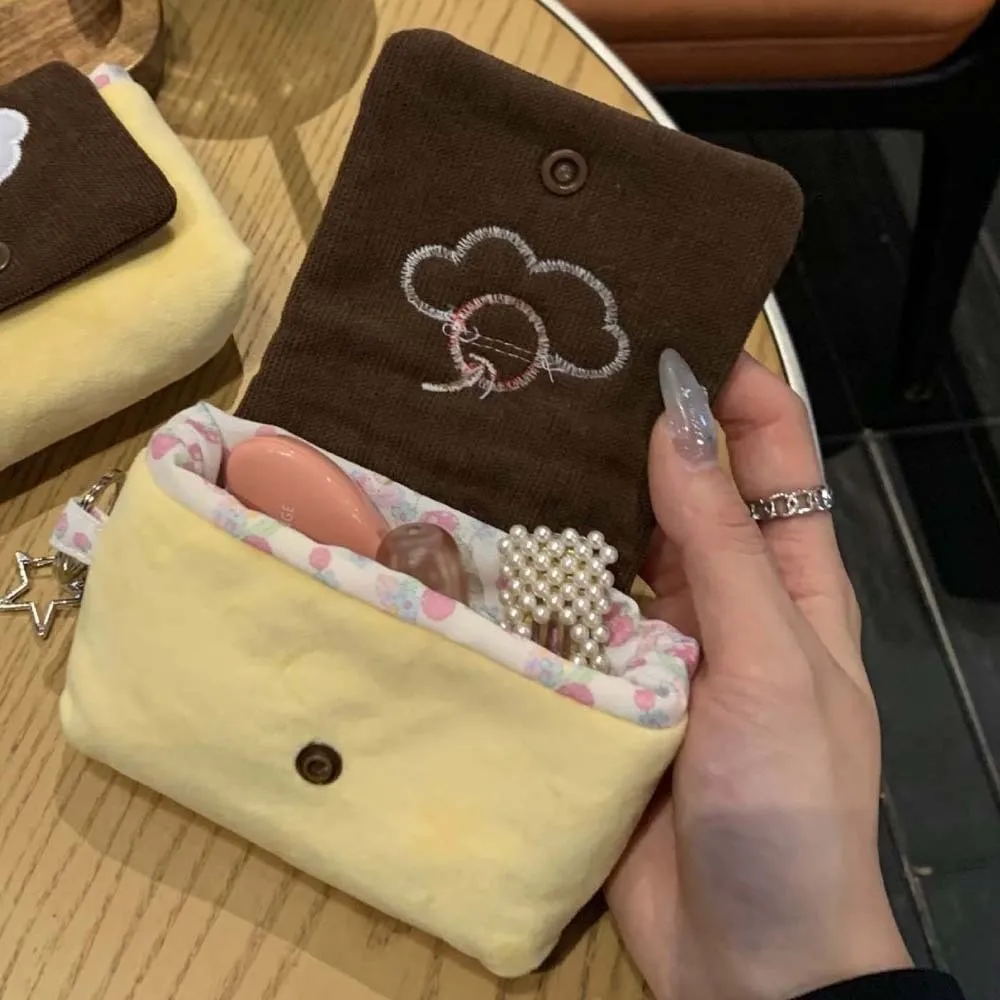 Cherry Pudding Design Coin Purse Soft Velvet Compact Dimension Mini Pouch Wallet Cute Cake Embroidery with Cake Key Chain