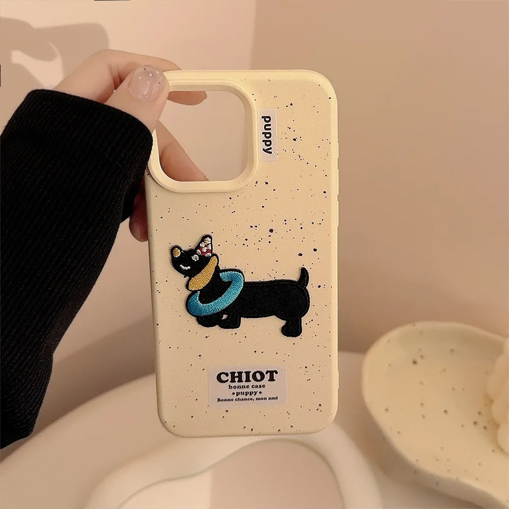 Cute Dachshund Dog Splashing Ink Soft Silicone Phone Case For iPhone 16 15 14 13 12 Pro Max Lovely Shockproof Back Cover Funda