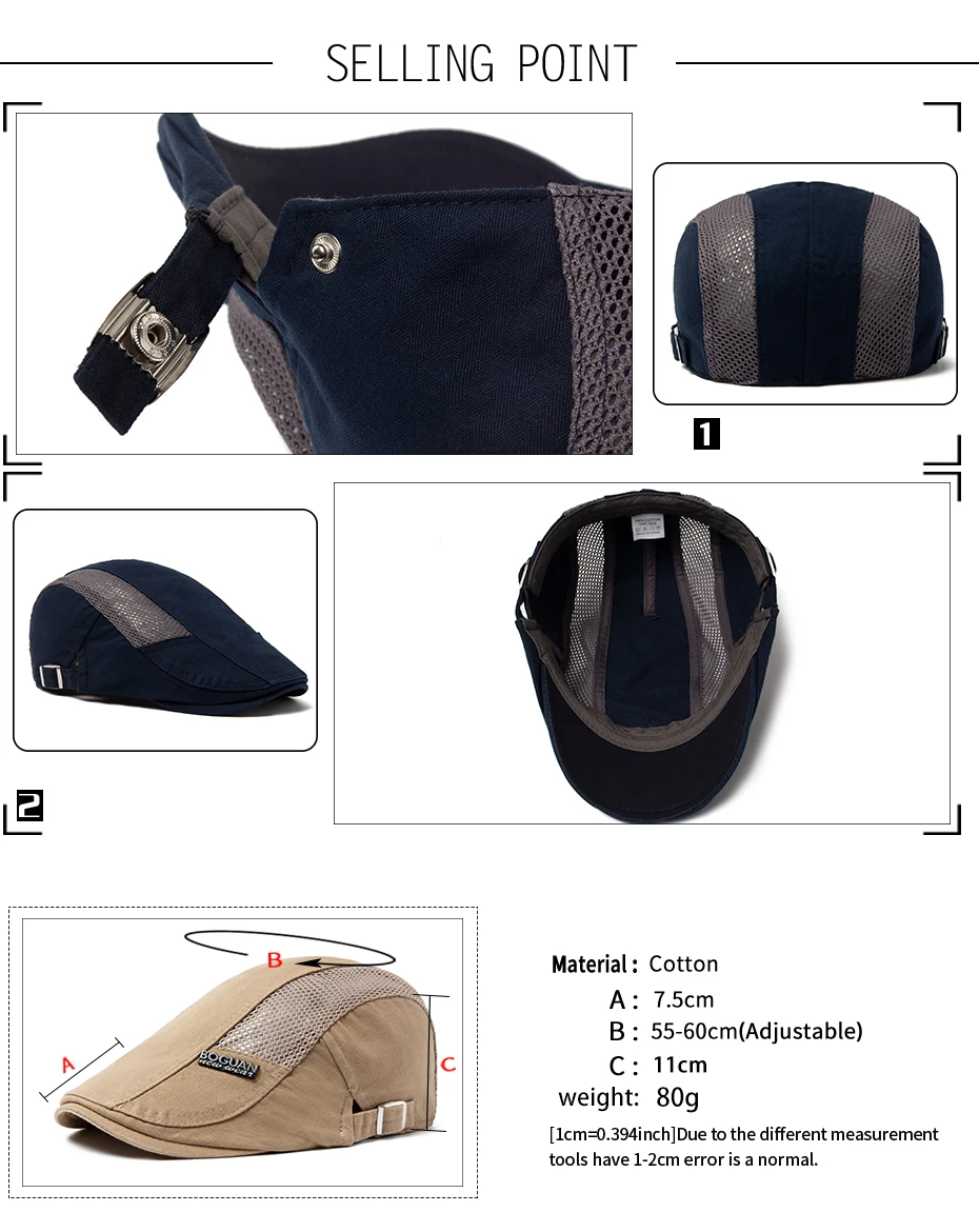 Mesh Cap Baskenmütze Für Männer Mode Brief Label Berets Sommer Baumwolle Atmungsaktive Sonnenblende Frauen Casual Entenschnabel Hut Einstellbar – Detail 2