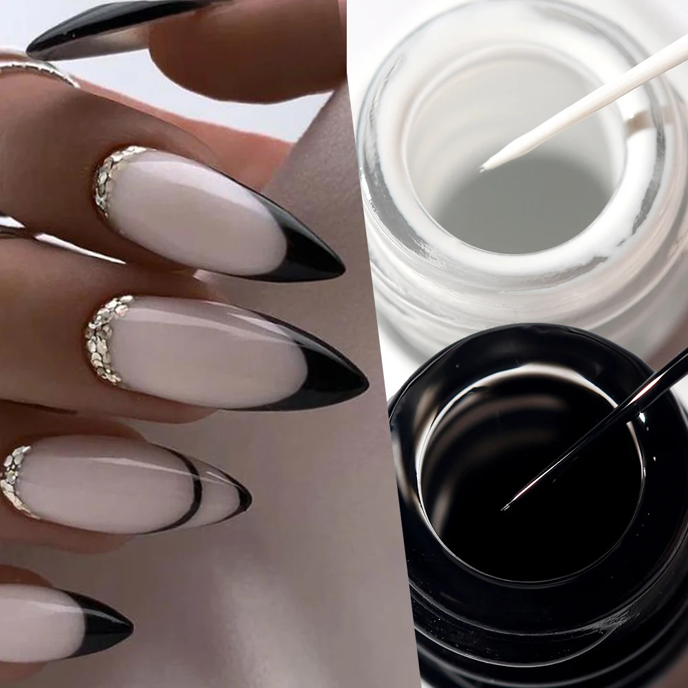 5ml Black/White Line Nail Art Gel Polish 10ml High-density French Line Nail Gel Ultra-fine Black White Manicure Line Uv Gel