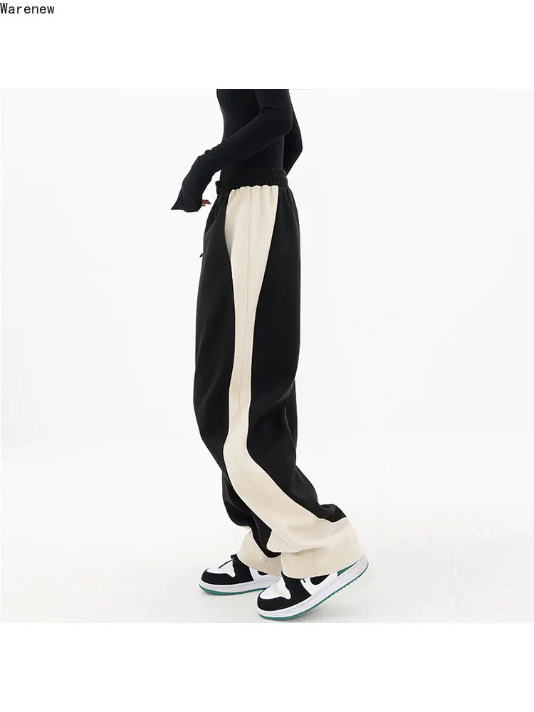 Pantaloni sportivi Casual larghi con coulisse in stile Vintage americano pantaloni a vita alta pieghettati da donna pantaloni larghi larghi femminili
