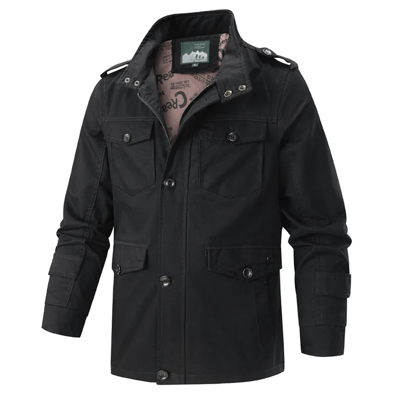 2025 Spring and Fall fashion multi-pocket men's coat Pure cotton outdoor casual trend loose plus size jacket