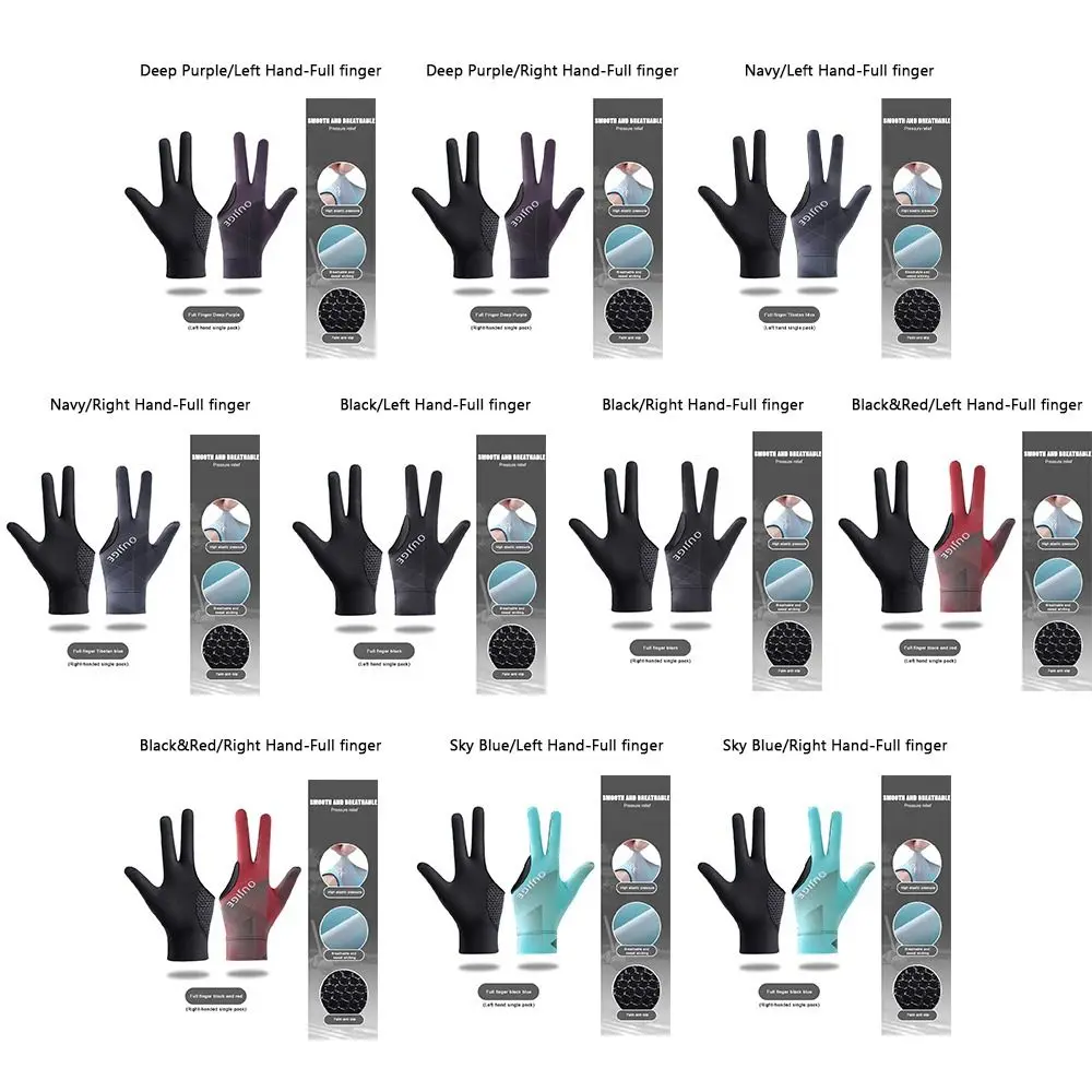 Left and Right Hand Billiards Glove Non Slip Elastic Billiard Training Gloves Breathable Three Fingers Glove Fitness Accessories