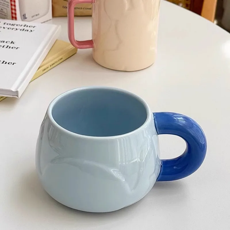 

Mug Personal Office Tea Making Home Gifts Ceramic Water Cup Korean Cute Creative Color Blocked Fat Mug Drinkware