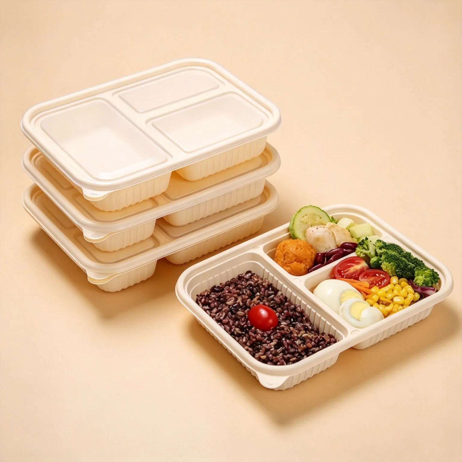 3/4/5 Compartment Corn Starch Lunch Boxes Disposable Compostable Food Containers with Lids Microwavable Takeaway Meal Trays