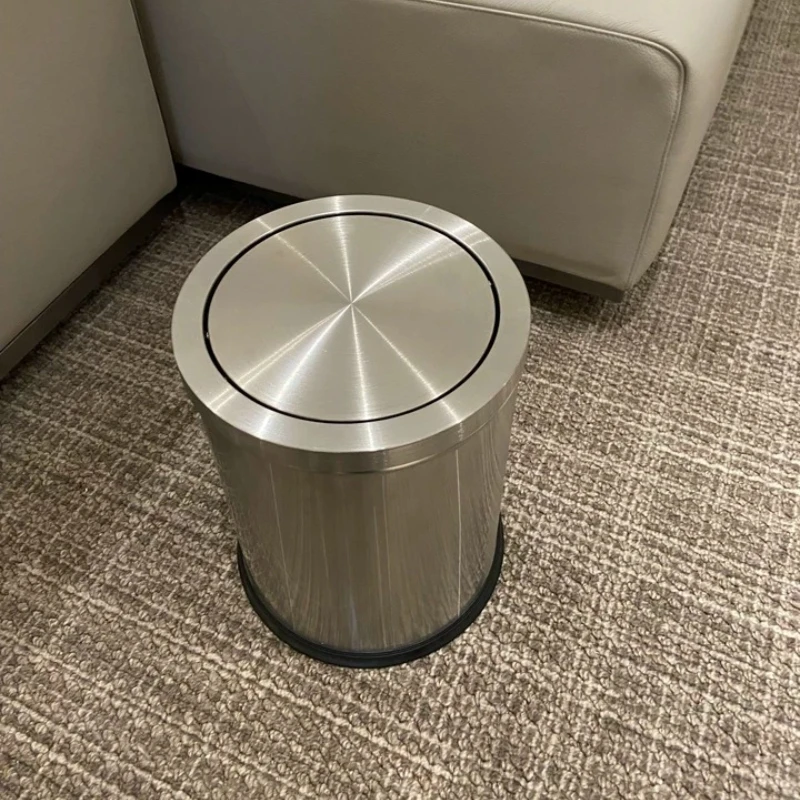 Stainless Steel Trash Can for Kitchen Flip Lid Garbage Bin for Bathroom Modern Swing Lid Waste Basket High End Hotel Dustbin