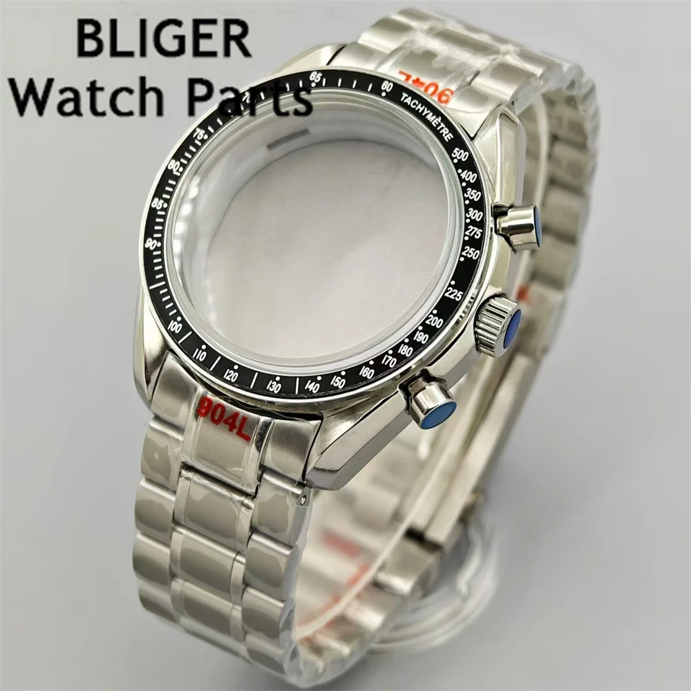 

BLIGER 40mm VK63 Silver Watch Case Coated Glass For VK63 Quartz Movement Quartz Chronograph Multi-functional Steel Bracelet