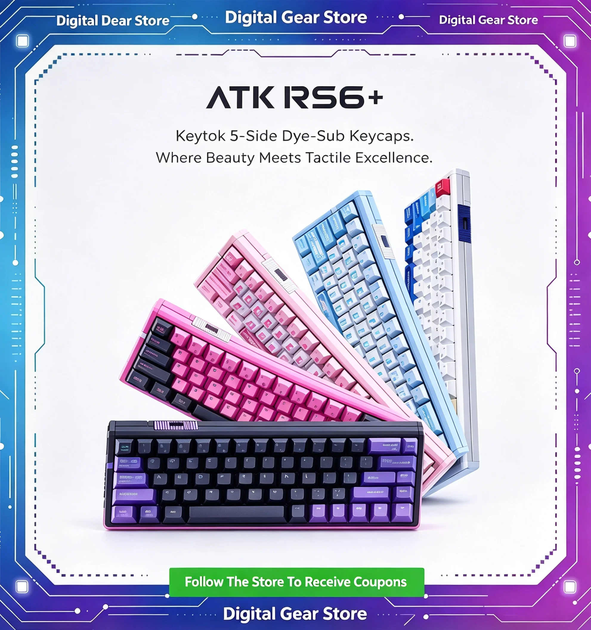 Teclado mecânico para jogos ATK RS6+ com interruptor magnético e fio, totalmente em liga de alumínio, modo único, baixa latência de 0,001 mm, para e-s