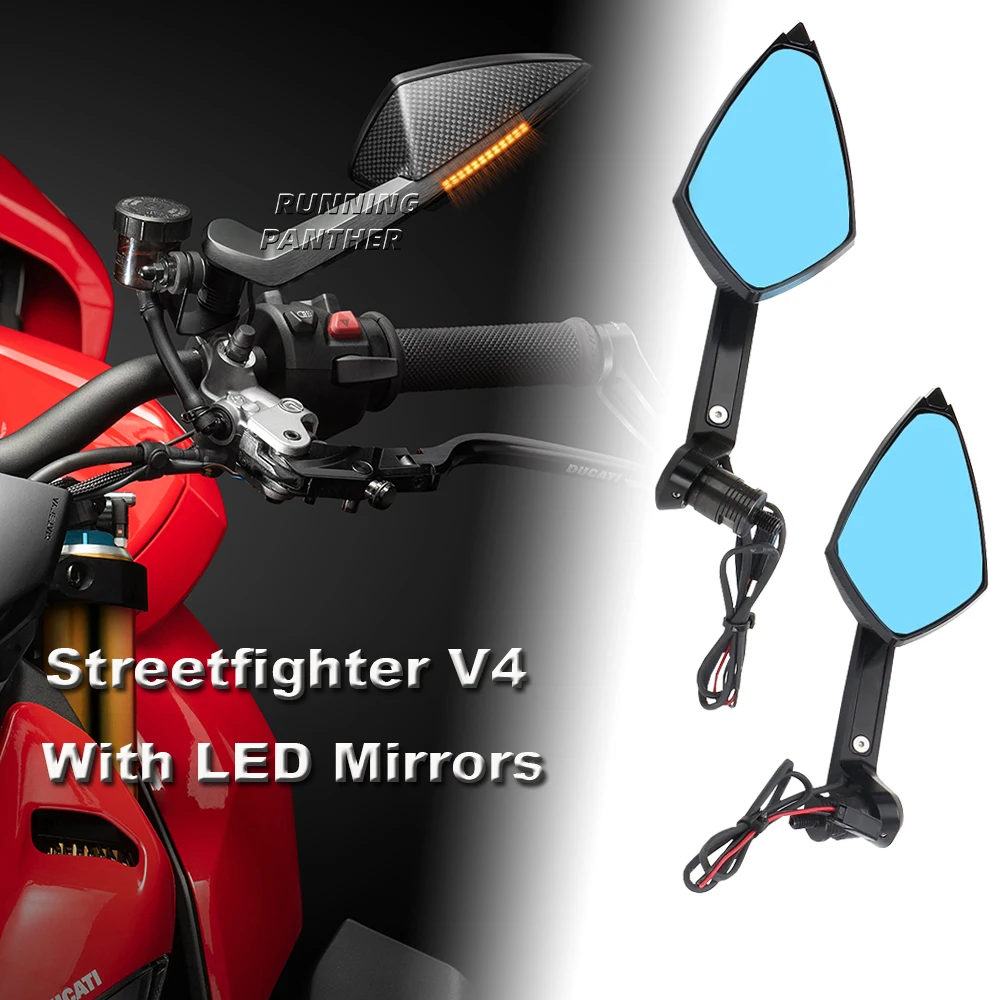 CNC Motorcycle Streetfighter V4 Integrated Turn Signal Mirrors Rearview Mirror With LED Light For DUCATI STREETFIGHTER V4