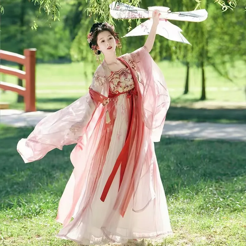 

Платье Ханьфу 2026 для женщин, китайский костюм династии Тан, наряд феи для косплея, красное вышитое платье Ханьфу для вечеринок, до 120 кг