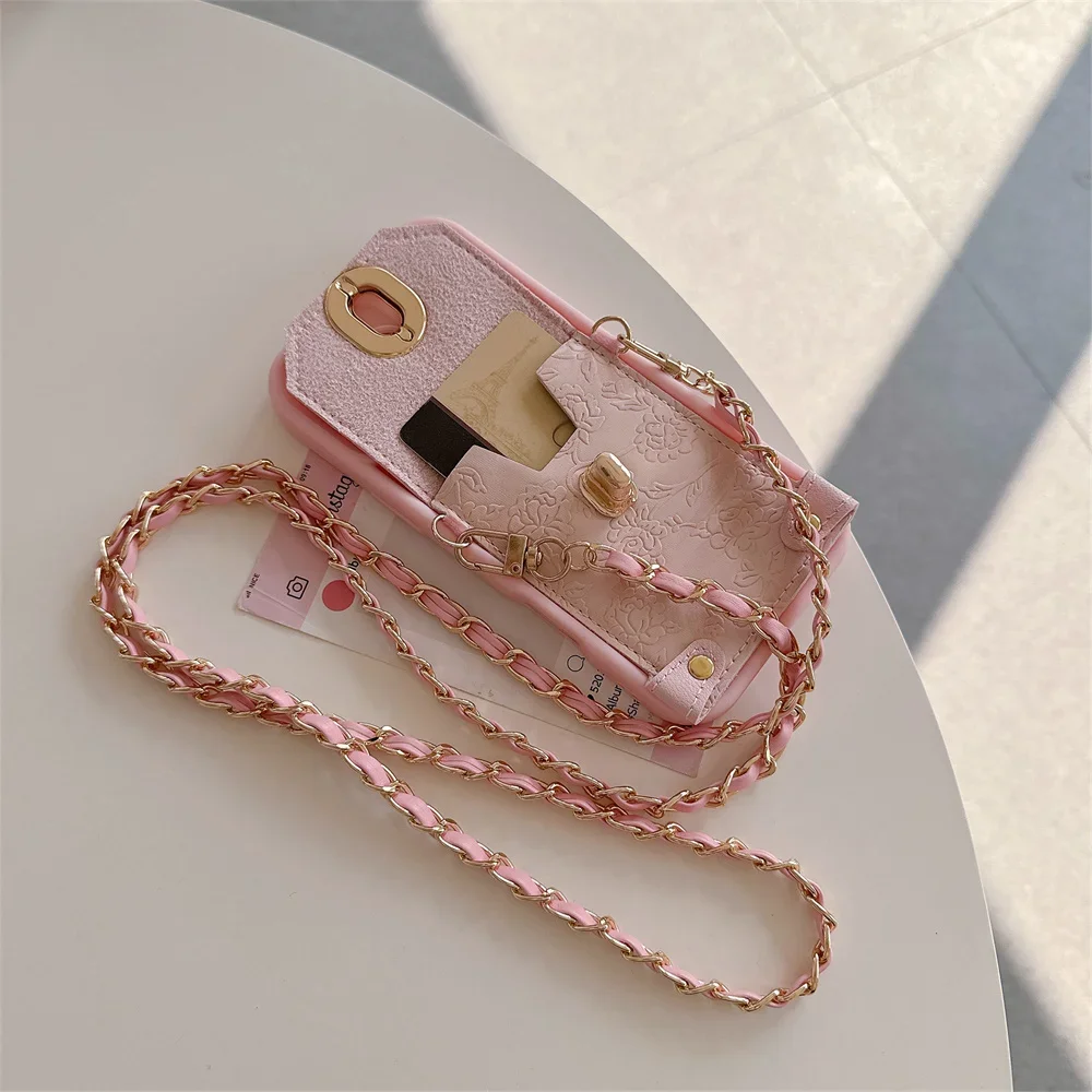 Carteira de couro com cordão crossbody e porta-cartões, capa de telefone para iphone 16 15 14 13 12 11 pro max, capa protetora à prova de choque