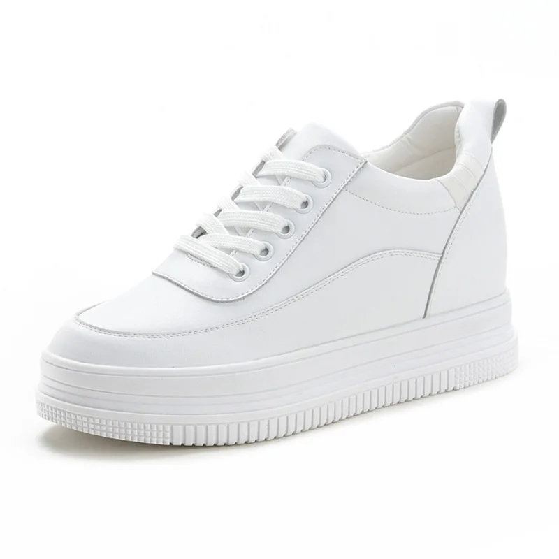 7cm Height Increasing Shoes Women Sneakers Genuine Leather Sweet Ladies White Wedge Shoes Fashion Sneakers Casual Shoes A1128