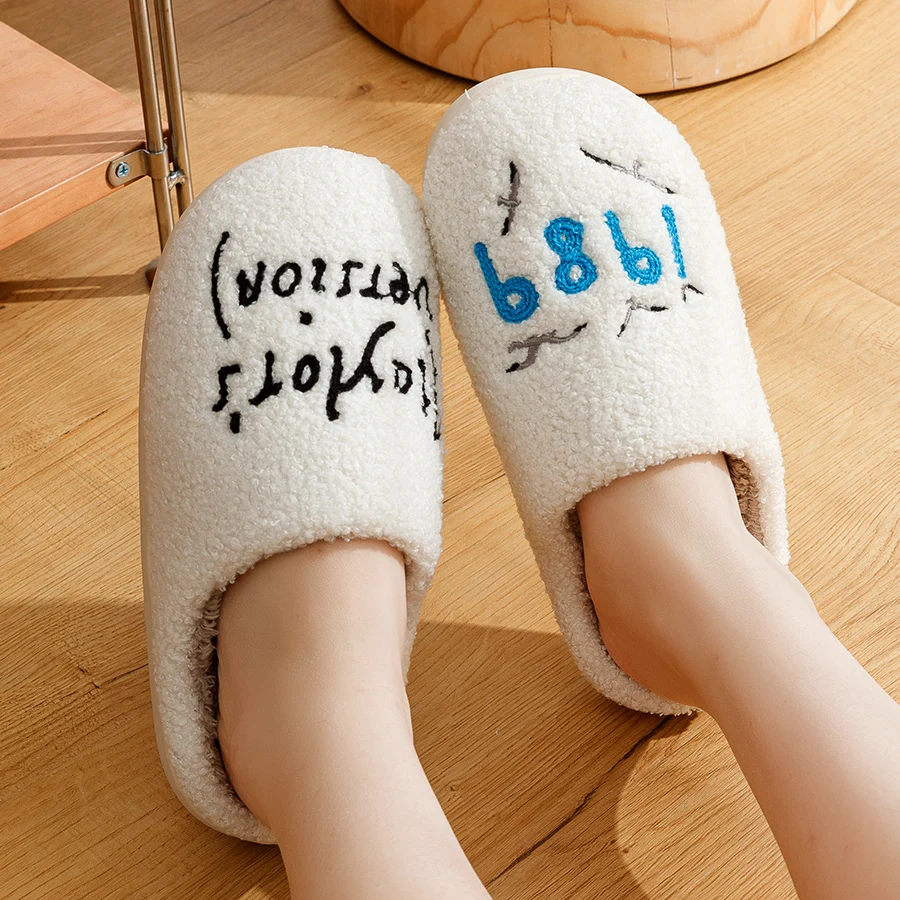 Women\'s Slippers Indoor High Quality Embroidery Comfy Indoor Tasteful Life 1989 Version Non-slip Warm Winter Home Shoes for Gift