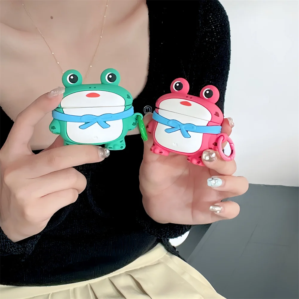 New Cute Pink Green 3D Frog Soft Silicon Case For Airpods 3 Case Protect Earset Shell For Airpods 1 2 Pro Protective Accessories