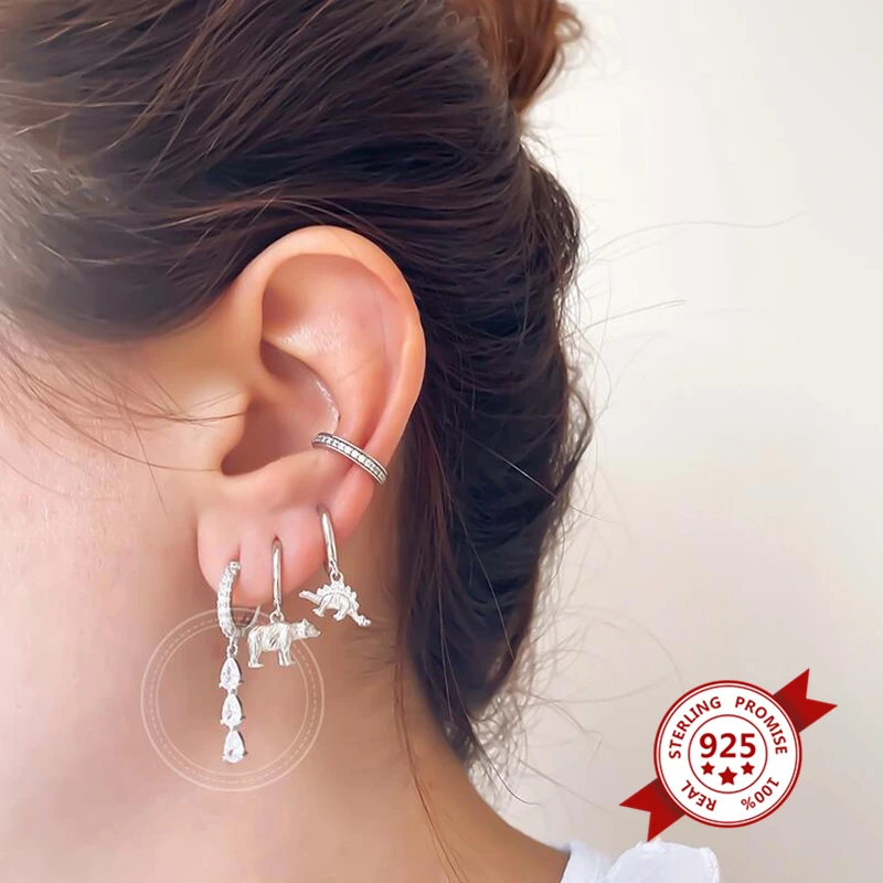 Damen-Ohrnadel aus reinem Silber, Serie 925er-Sterlingsilber, geometrisch/Schmetterling, Blumen-Anhänger, Creolen, Kristall-Zirkon-Schmuck – Detail 12