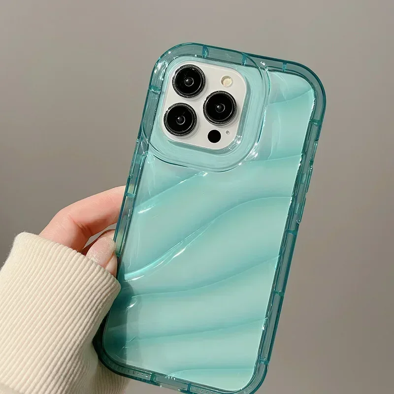 

Transparent Wave Pattern Case For iPhone 14 13 Pro Max 12 11 X XR XS Max 7 8 14Plus Anti-Fall Shockproof Soft Cover