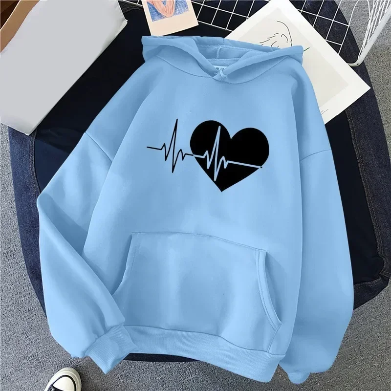 

Autumn Winter Love Shape Print Women's Hoodies Lazy Style Loose Hoodie Fashion Clothing Hooded Tops Casual Y2k Sweatshirt Tops