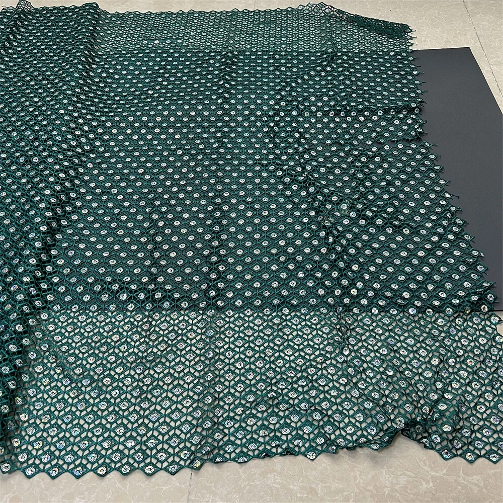 

African Nigerian 2025 Sequins Embroidery High-Quality Tulle Lace Fabric Dresses Sewing Beads Stone for Prom 5Yards DP490