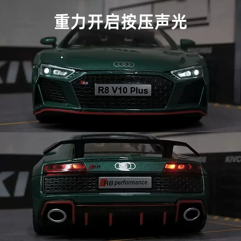 1:24 AUDI R8 V10 Plus Car Model Alloy Sports Diecasts Metal Toy Car Model High Simulation Sound Light Collection Kids Toys Gifts