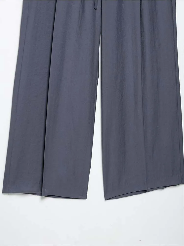 Pantalones rectos sueltos de verano para mujer, moda 20225, pantalones de calle elegantes con lazo y cordón en la cintura liso elástico para mujer