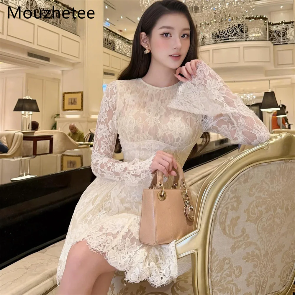 Mouzhetee A-Line Mini Elegant Lace Wedding Dresses O-Neck Long Sleeve Simple Brides Gown Custom Made 2025