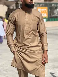 Caftan de Style Ethnique Africain à Manches sulfpour Homme, Vêtement Traditionnel Brodé et Décontracté, 2 Pièces