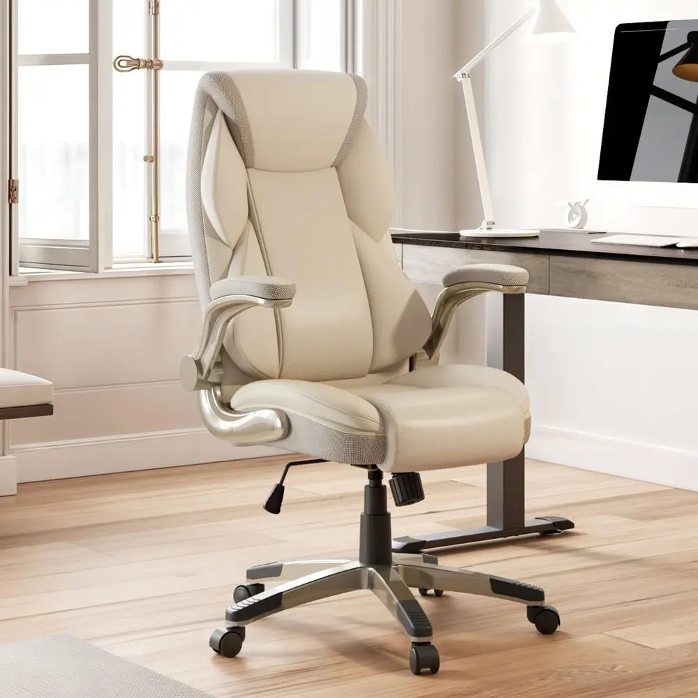Galene Executive Office Chair Flip Up Arm Rest, Ergonomic Desk Chair Faux Leather Computer Chair, High Back Office Chair with H