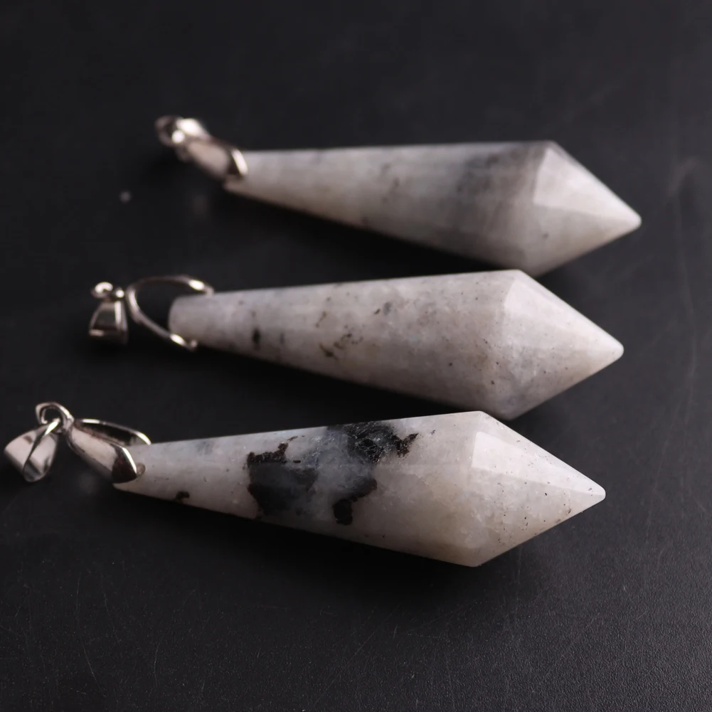 6pcs Natural Stone White Labradorite Necklace Pendant Healing Energy 12 Faceted Conical Pendulum Jewelry Wholesales Lots