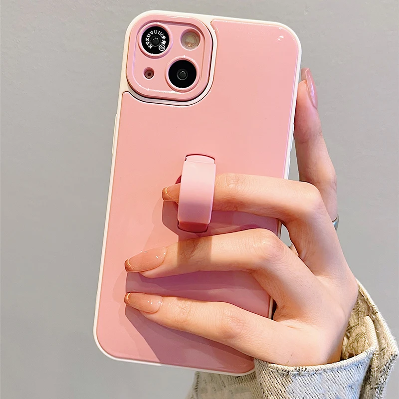 Couleur bonbon anneau utile béquille brillant TPU couverture arrière pour iPhone 11 12 13 14 15 16 Pro Max étui