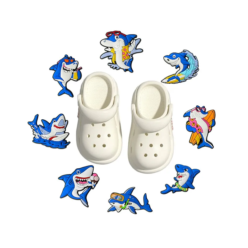

Комбинированная обувь серии «Акула» из мультфильма, 8 шт., очаровательное украшение из ПВХ, оптовая продажа, съемная, водонепроницаемая, подходит для лета, идеальный подарок