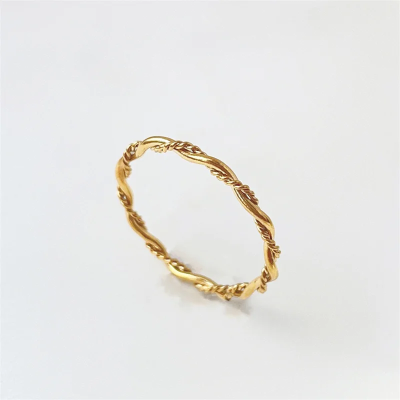 2023 2mm Minimalist Stainless Steel Knuckle Rope Twist Chain Ring for Women Girls Gold Plated Braided Ring Waterproof Jewelry