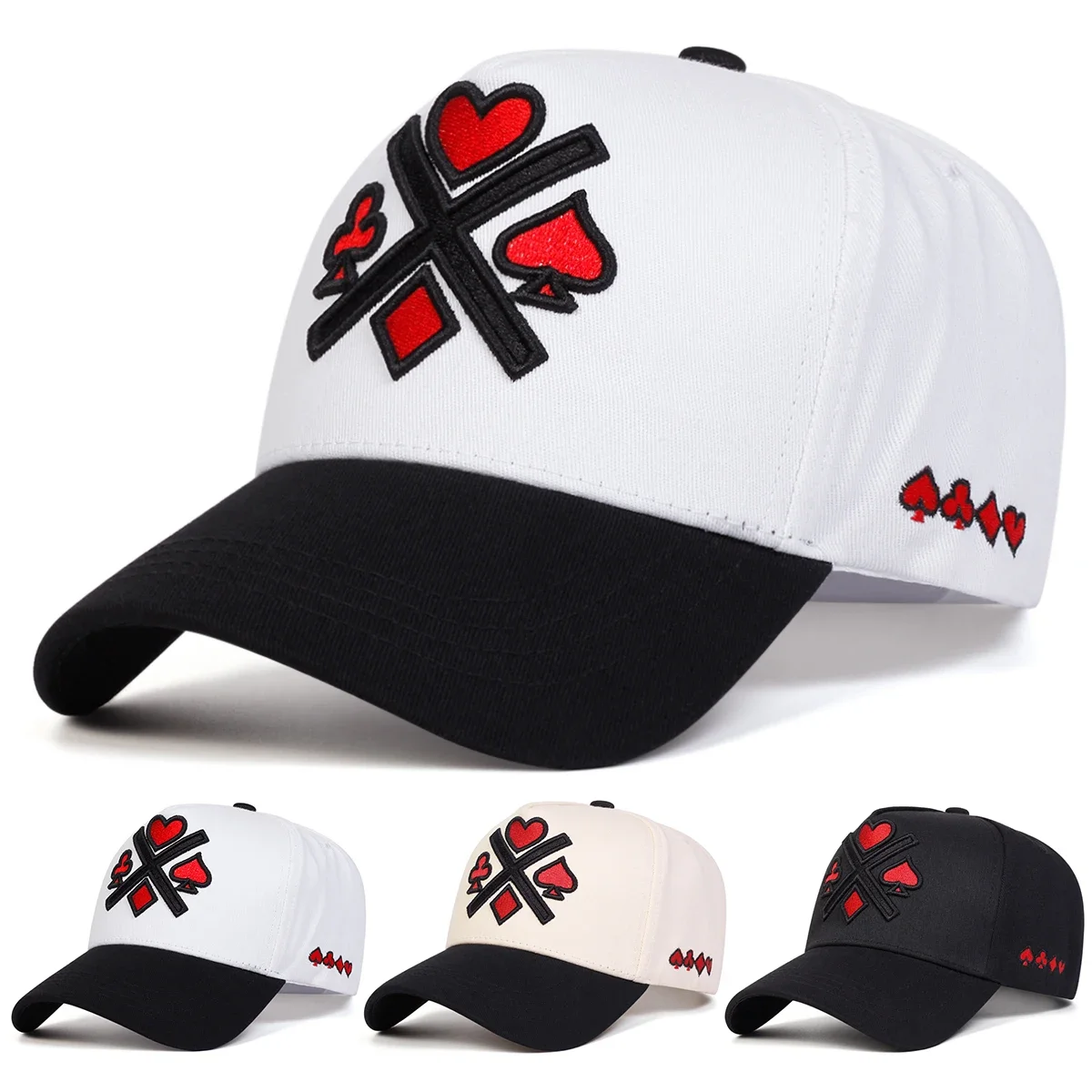 Unisex Baseballkappen mit Poker-Stickerei, Frühling und Herbst, für den Außenbereich, verstellbar, Freizeithüte, Sonnenschutzhut, Sportkappe