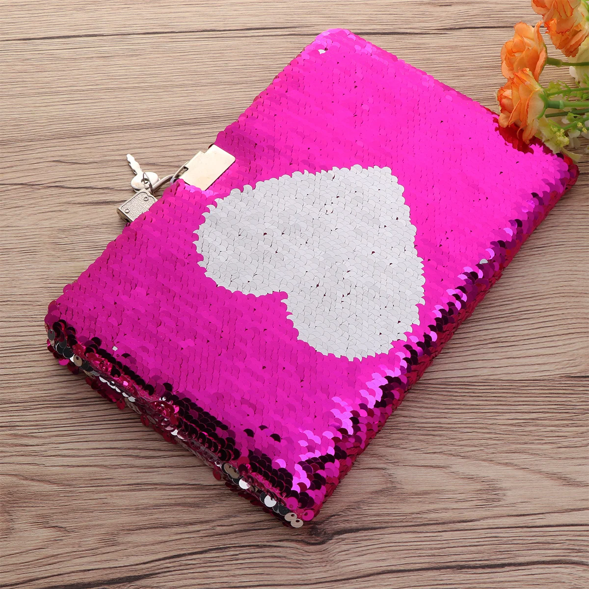 Cuaderno de viaje con diario secreto de lentejuelas, cuadernos de diario privado reversibles con corazón de amor y cerradura