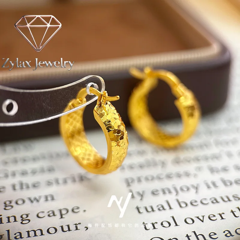 

Zylax Jewelry Luxury 24K 9999 Pure Gold real gold Women's Ice Crushed Earrings Earrings