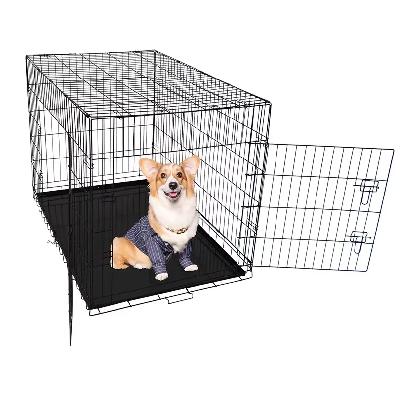 Wholesale Direct Sales Galvanized Steel Double Door S Pet Cage Foldable Stackable Indoor Outdoor Pet Supply Small Domestic Dog