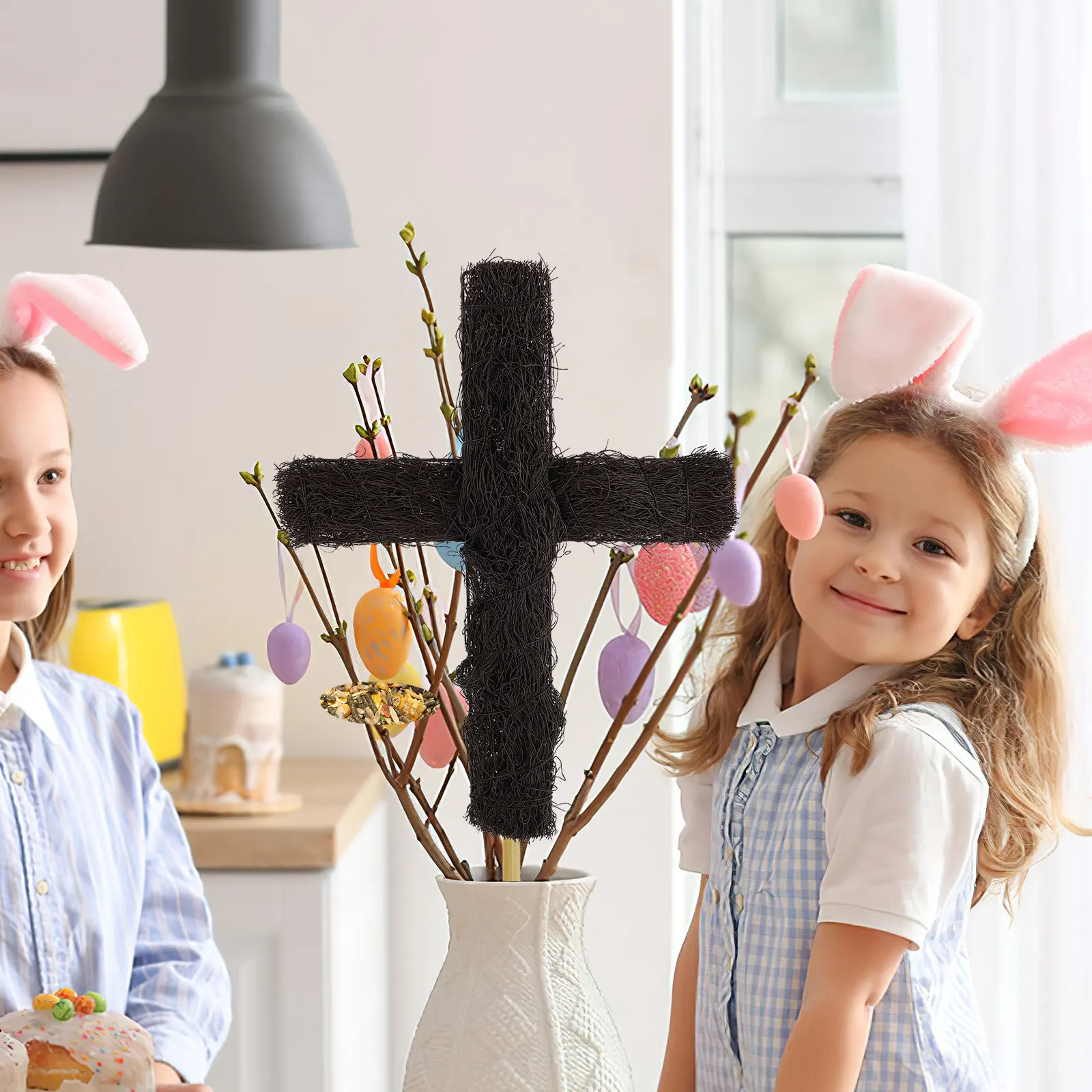 3Pcs Easter Garden Stake Rattan Cross Woven Outdoor Decoration Natural Rustic Lawn Ornament Festival Party DIY Wreath Plug