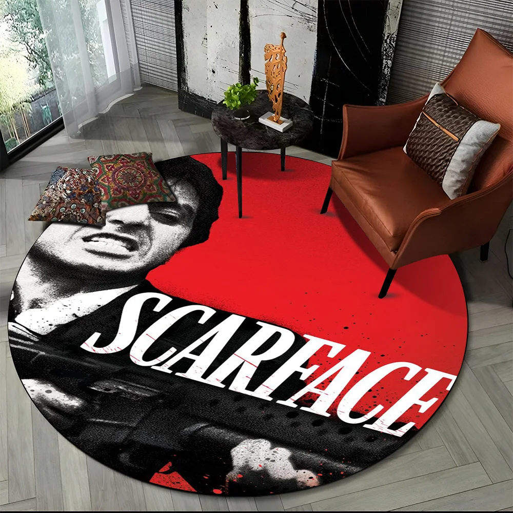 3D Printing Movie Scarface Tony HD Round Carpet Rug for Living Room Bedroom Child Playroom Decor,Pet Area Rug Non-slip Floor Mat