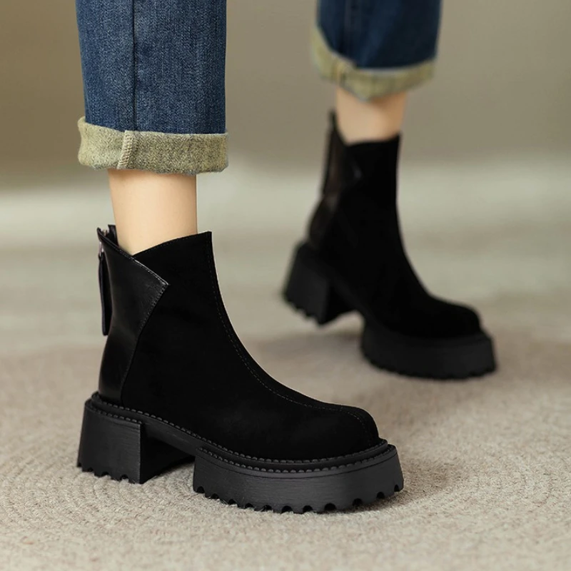 

Anke Boots Women Suede Heeled Shoes Elegant 2025 Winter Fashion New Chunky Snow Chelsea Boots Party Brand Botas Woman Zapatos