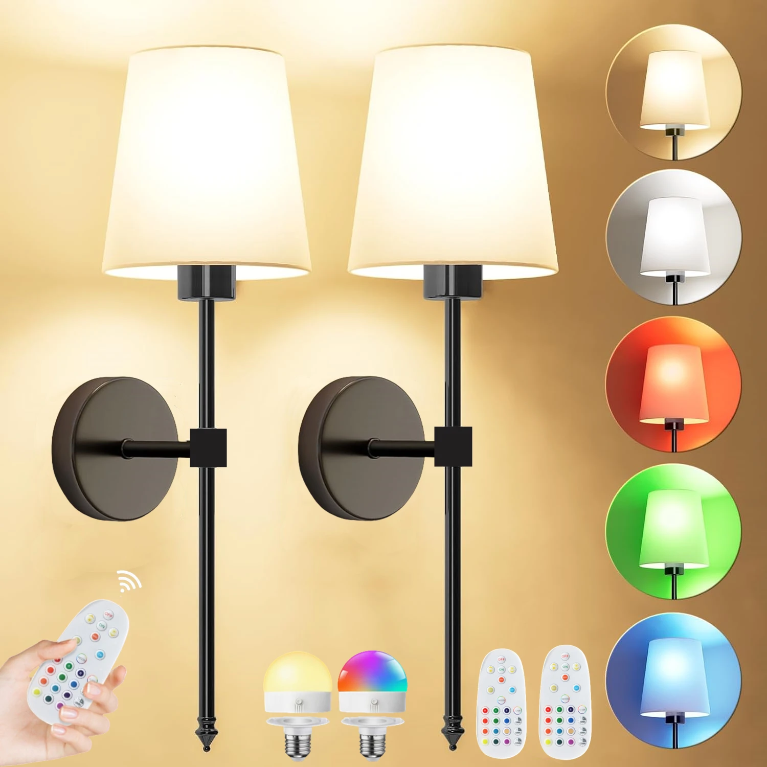Настенный светильник с аккумуляторной батареей, беспроводной настенный светильник с дистанционным управлением, подходит для спальни, перезаряжаемый 15-цветный черный настенный светильник для гостиной, коридора